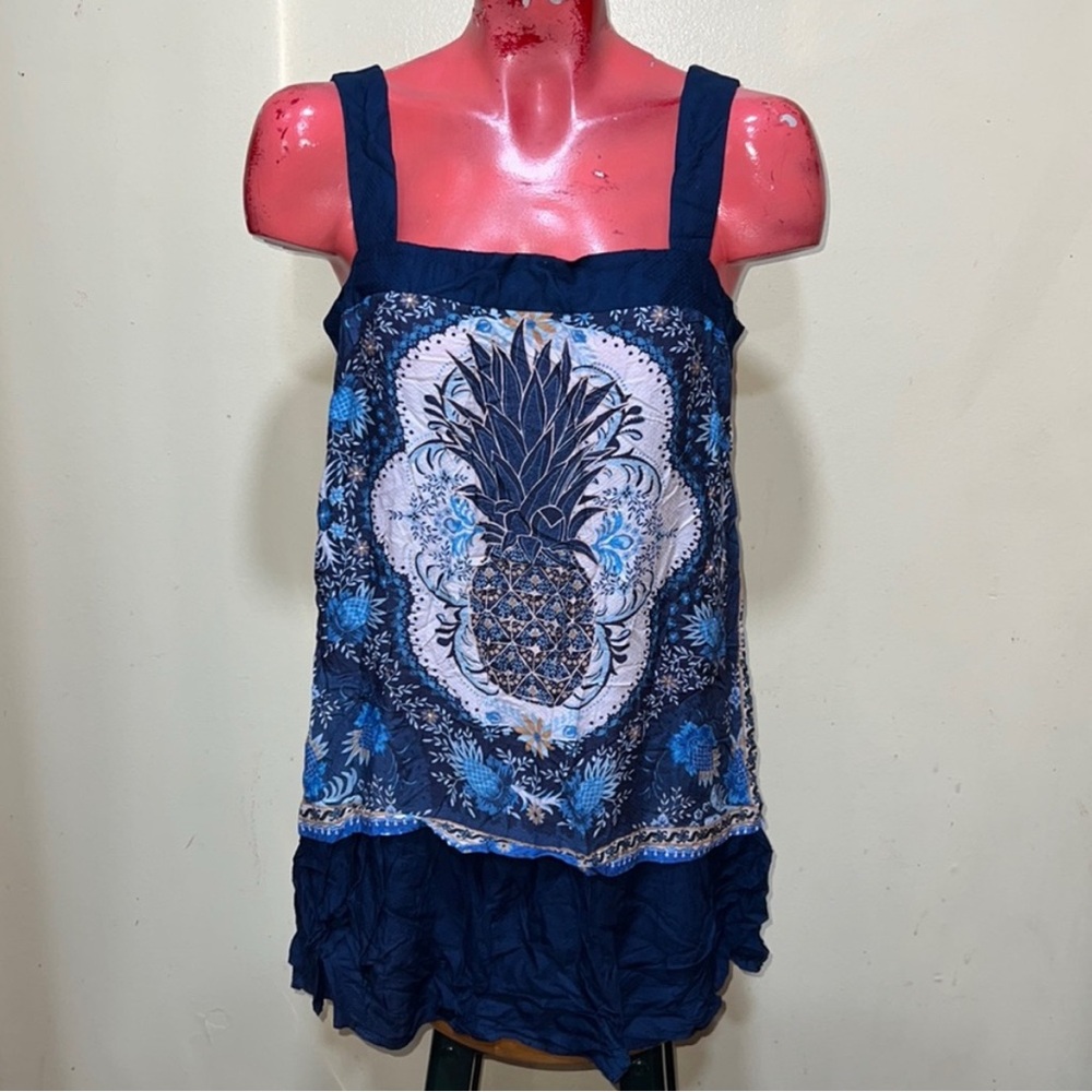 NWTFARM Rio/Anthropologie Blue Pineapple Print Tank Top/blouse 100% viscose sz M